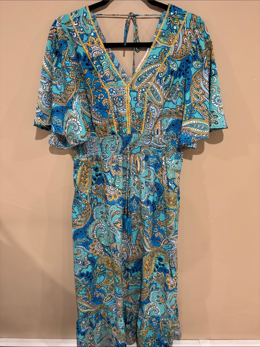 Blue green boho maxi with mirror detail